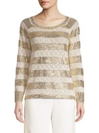 KOBI HALPERIN - MELITA EMBELLISHED METALLIC STRIPE EYELET WOOL SWEATER at Saks Fifth Avenue